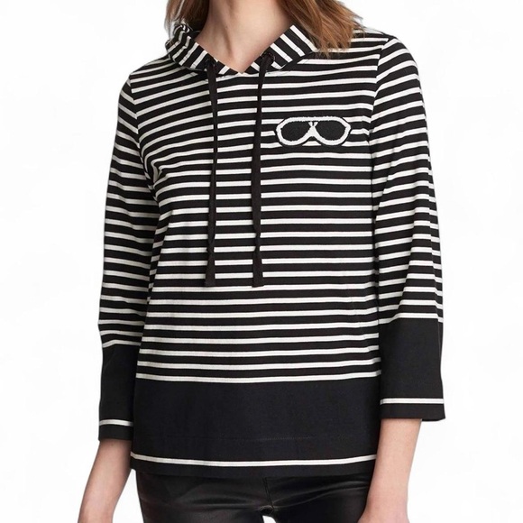 Karl Lagerfeld Striped Hoodie – XS – Iconic Sunglasses Embroidery – Super Soft! - Picture 2 of 9